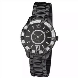 Gv2 By Gevril Women's  Venice Black Dial Black IP Diamond Wristwatch